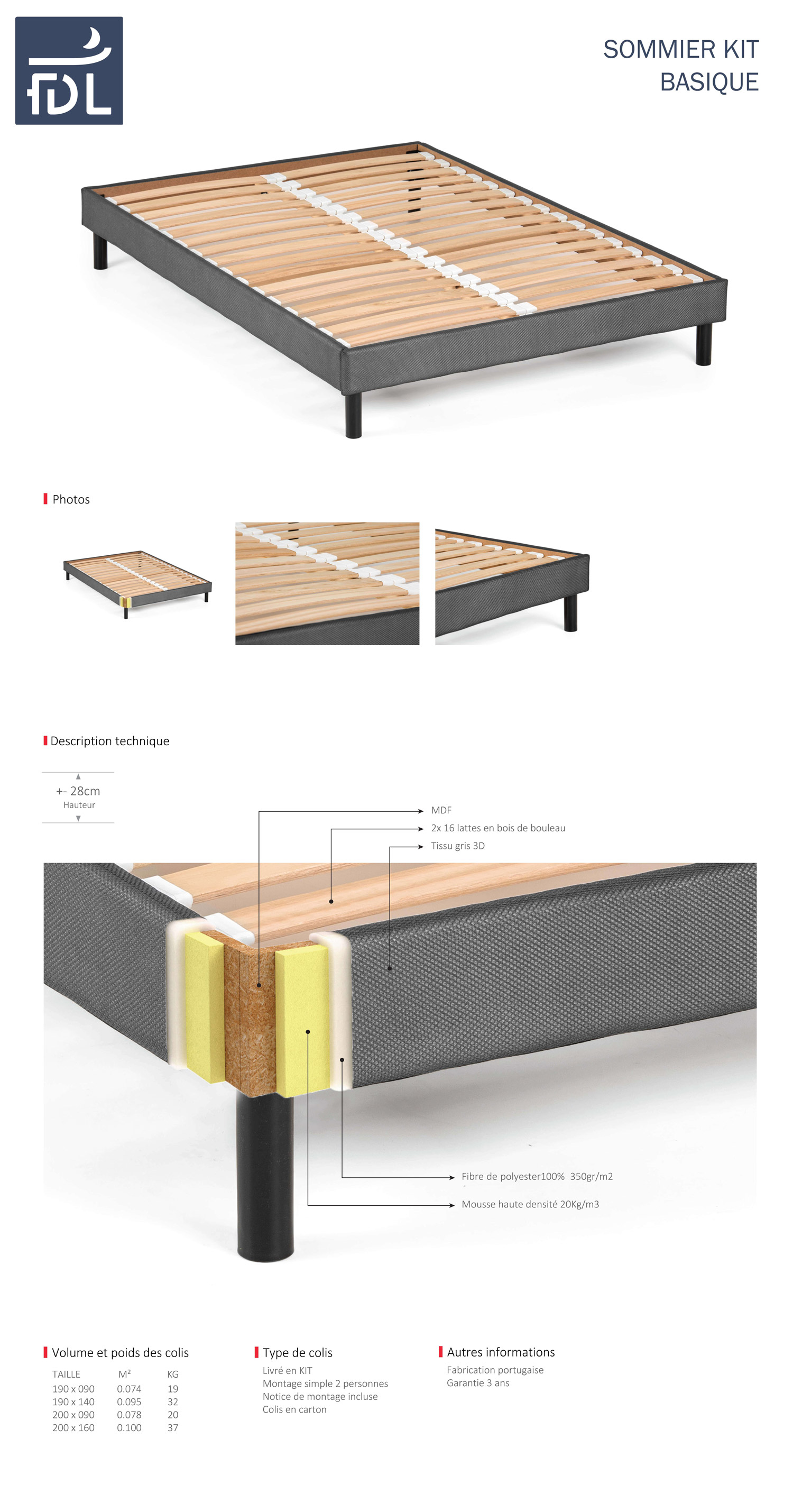 matelas à ressorts ensachés Oregon 140 x 190 cm fabrique de literie