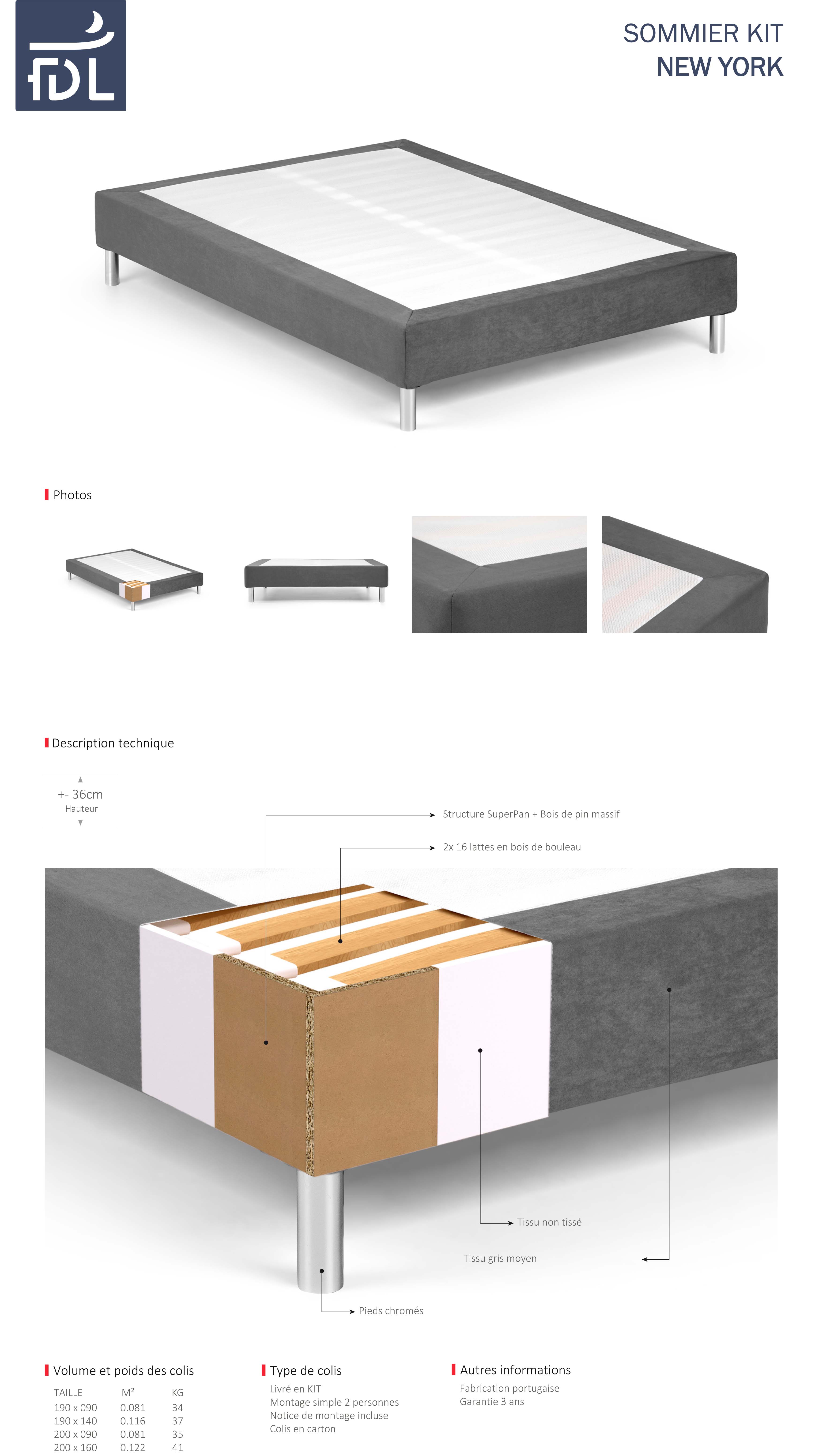 matelas à ressorts ensachés Oregon 140 x 190 cm fabrique de literie